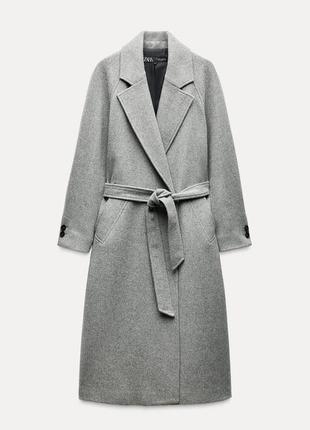 Шерстяное пальто с ремнем zara