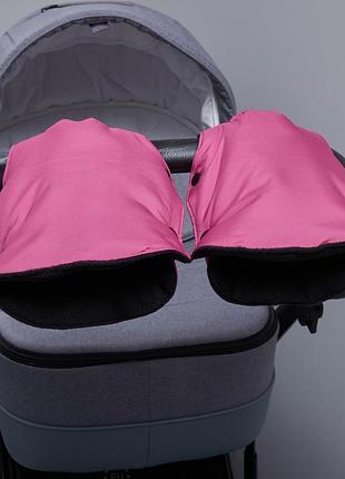 Муфта рукавички раздельные, на коляску / санки, универсальная, для рук, черный флис (цвет - розовый)