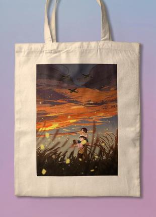 Еко-сумка, шопер з принтом аніме могила світлячків hotaru no haka grave of the fireflies