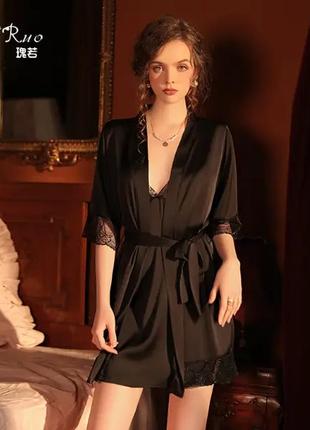 Сексуальный атласный халат женский, длинный женский халатик, для женщин халат домашний из кружева