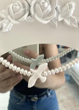 Чокер горлица из натуральных жемчужин ручной работы