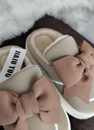 Тапочки жіночі, тапочки, теплі тапочки, тапочки з бантом, тапочки на хутрі, тапки...