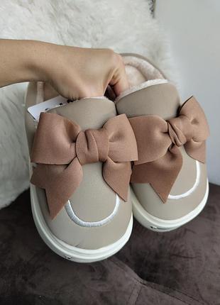 Тапочки жіночі, тапочки, теплі тапочки, тапочки з бантом, тапочки на хутрі, тапки...