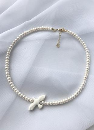 Чокер горлица из натуральных жемчужин ручной работы