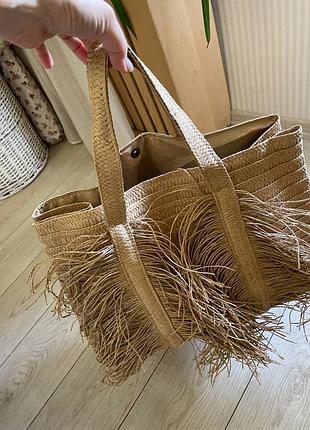 Большая новая соломенная сумка шоппер, пляжная стильная