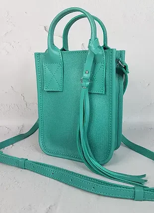 Сумка женская "амели" натуральная кожа, бирюзовая с тиснением под рептилию