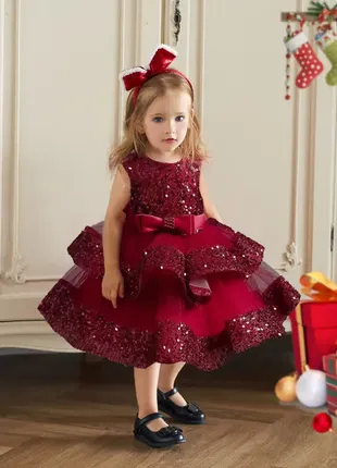 Святкова сукня червона атлас фатин  80 см, 90 см, 100 см, 110 см, 120 см