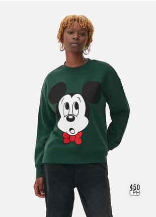 Свитшот зеленый mickey primark disney оверсайз на флисе