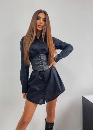 Крутое платье рубашка с корсетом 🖤 платье мини, платье корсет