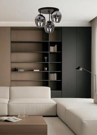 Чорна стельова люстра з графітовими молекулами на 3 лампи (56-hpr0231f-3 bk+bk 300)2 фото