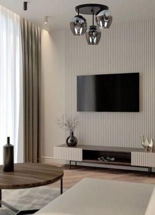 Чорна стельова люстра з графітовими молекулами на 3 лампи (56-hpr0231f-3 bk+bk 300)4 фото