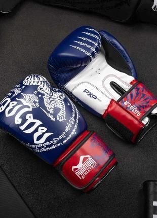 Боксерские перчатки phantom muay thai синие 16 унций (454г.) для спортсменов 90-100 кг + бинты
