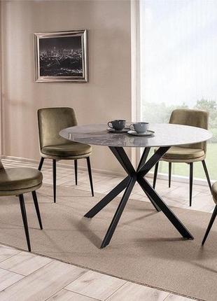 Стіл обідній talia 💛 сірий (ефект мармуру) + чорний д.90