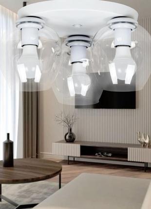 Біла стельова люстра з прозорими молекулами на 3 лампи (56-xpr0231f-3 wh+cl 300)