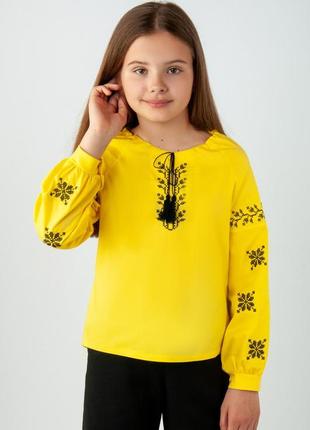 4кольори🌈вишиванка підліткова з пишними рукавами, чорна жовта блуза вишита, вышиванка для девочки, блузка вышитая3 фото