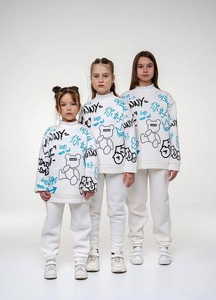 ‼️не кошлатиться‼️теплий костюм на флісі для дівчинки тринитка пеньє, підлітковий костюм на осінь-зиму, 7707