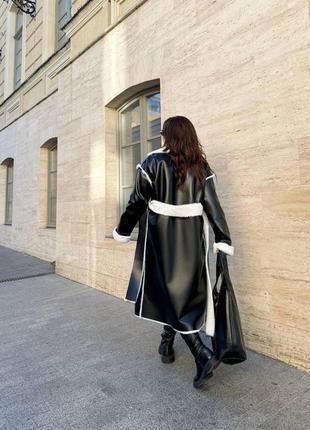 Женская дубленка евро-зима черная кожа