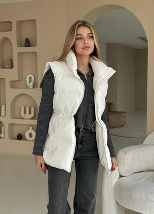 Жіночий жилет на кулісці на затяжках на утяжках,женская жилетка тёплая,безрукавка