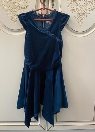 Платье бархатное синее на 6 лет
