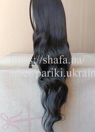 Длинный черный парик, волнистая, без челки, новая, термостойкая, парик2 фото