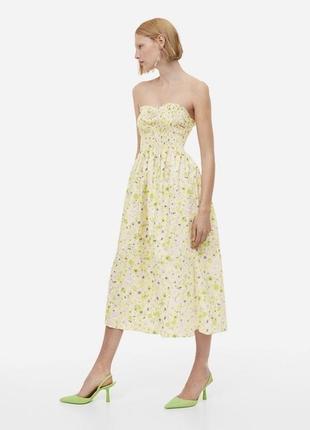 Хлопковое платье миди в цветочный принт h&m