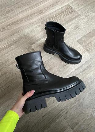 Шкіряні челсі на тракторній підошві zara / кожаные челси на тракторной подошве зара