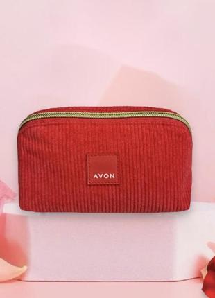 Косметичка красная с логотипом avon размер 95х95х170 мм