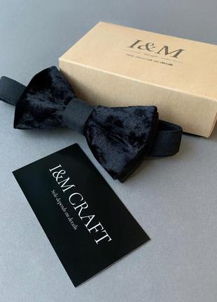 Галстук-бабочка i&m craft из бархата черного цвета (010347)