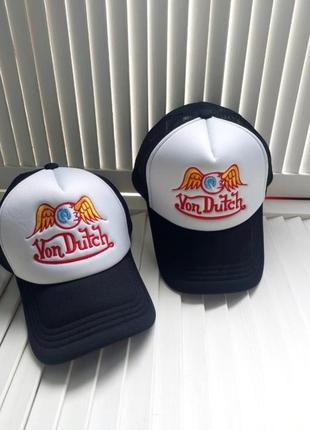 Кепка бейсболка тракер черная белая von dutch  унисекс