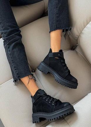 Полуботинки женские черные нубук демисезонные