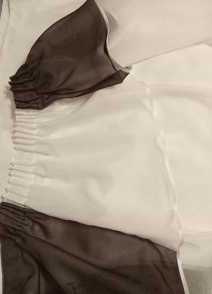 Тюль коротка на вікно біло-коричнева геометрична