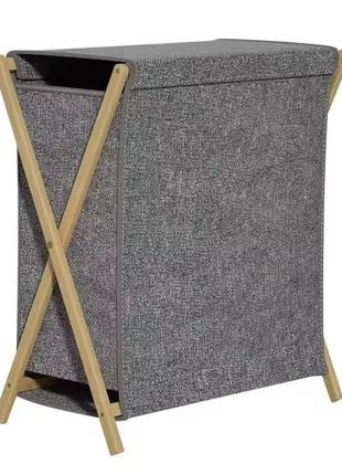 Корзина с крышкой для белья складная с крышкой, размер l, серая