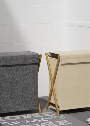 Корзина с крышкой для белья складная с крышкой, размер l, серая