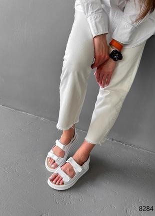 Босоножки женские sharon белые натуральная кожа на липучках кожаные сандалии6 фото