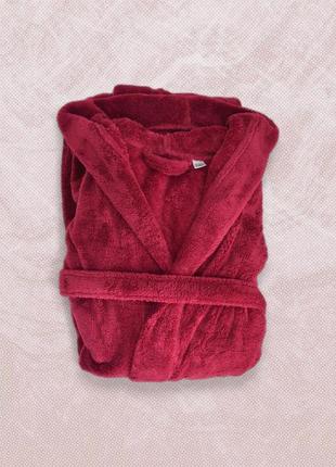 Халат для сауни чоловічий теплий гарної якості модний, чоловічий флісовий халат з капюшоном бордовий xl kayra3 фото