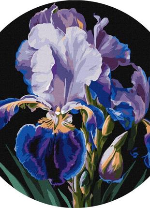 Картина по номерам "нежные ирисы" ©art_selena_ua kho-r1021 диаметр 33 см