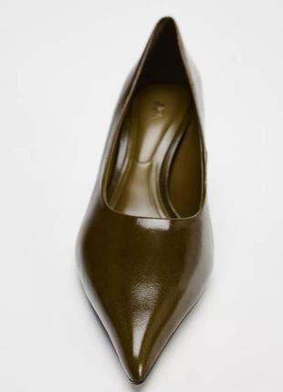 Кожаные хаки туфли женские zara new3 фото