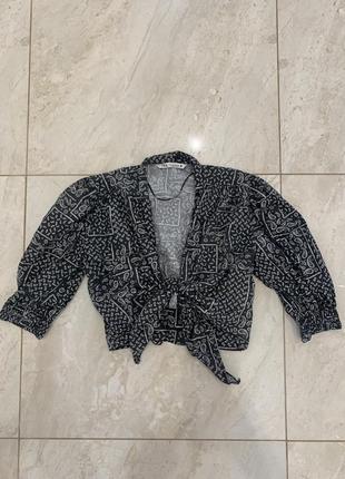 Zara топ на завязке черная кофта рубашка блузка3 фото