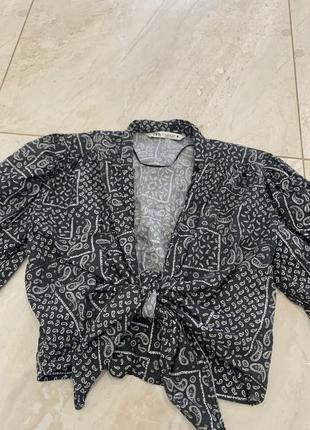 Zara топ на завязке черная кофта рубашка блузка4 фото