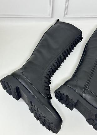 Женские кожаные берцы сапоги на шнуровке черные натуральная кожа замша осень зима по...