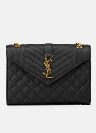 Женская кожаная брендовая сумочка yves saint laurent black premium