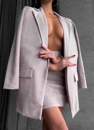 Замшевый костюм пиджак + юбка хорошее качество 🔥7 фото