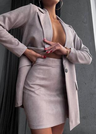 Замшевый костюм пиджак + юбка хорошее качество 🔥2 фото
