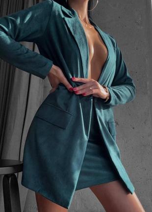 Замшевый костюм пиджак + юбка хорошее качество 🔥4 фото