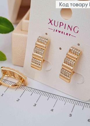Серьги "прямоугольные" украшены блестящими камешками, 1,8см, англ. застежка, xuping 18к