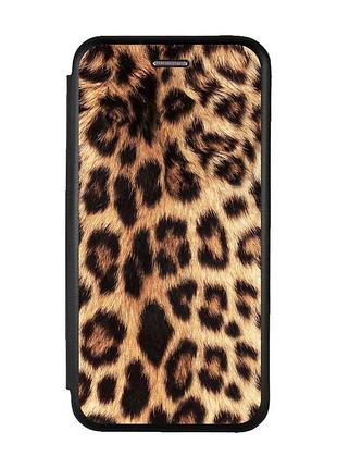 Чехол-книжка с рисунком для samsung galaxy a04 черный :: леопардовый дизайн (принт 383)