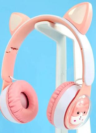 Дитячі бездротові навушники з котячими вушками qc-28t cat ear рожеві
