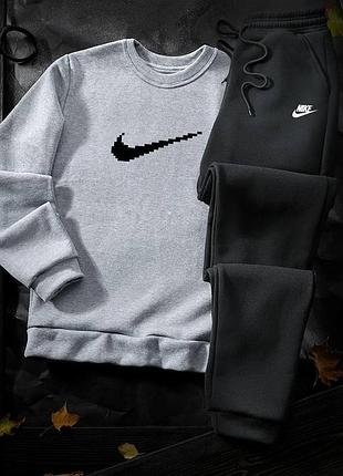 Мужской спортивный костюм nike на флисе серый свитшот и брюки | теплый спортивный костюм на зиму топ качество