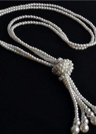 Ожерелье из белых жемчужин две длинные нити2 фото
