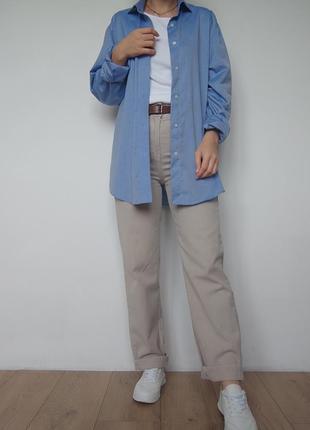 Удлиненная хлопковая голубая оверсайз рубашка, размер m-l
